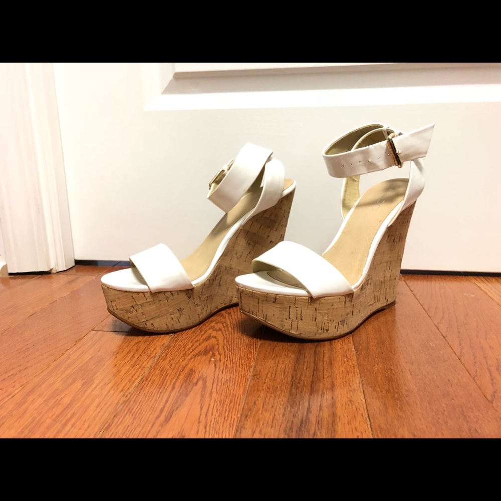 Aldo white patent wedges